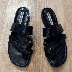 Manolo Blahnik Glossy Black Sandals